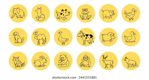 Hand drawn line icon wild animals collection set vector illustration. Wildlife isolated on white background.