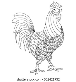 Hand drawn line illustration of chicken. Sketch for postcard or print or coloring anti stress adult book