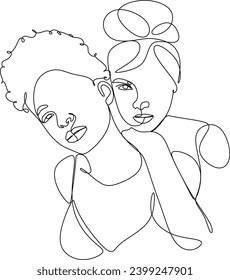 Hand drawn line illustration of LGBT couple girls. Line illustration of lesbian couples. Happy together. Love print. Without piece intelligence