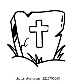 Hand drawn line illustration of tombstone in doodle style