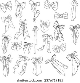 Hand drawn line illustrations of bows using Procreate and Illustrator to create decorative items, perfect for DIY stationery and wedding signage.