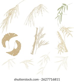Hand drawn line with Japanese Branch of bamboo leaves pattern in vintage style. Abstract art elements banner design vector.