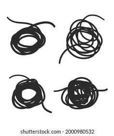 Hand drawn line knots. Black tangled shapes on white. Freehand lines. Black and white illustration