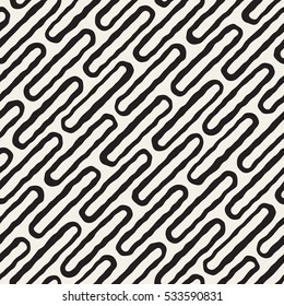 Hand Drawn Line Lattice. Abstract Freehand Background Design. Vector Seamless Black and White Pattern.