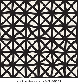 Hand Drawn Line Lattice. Abstract Freehand Background Design. Vector Seamless Black and White Pattern.