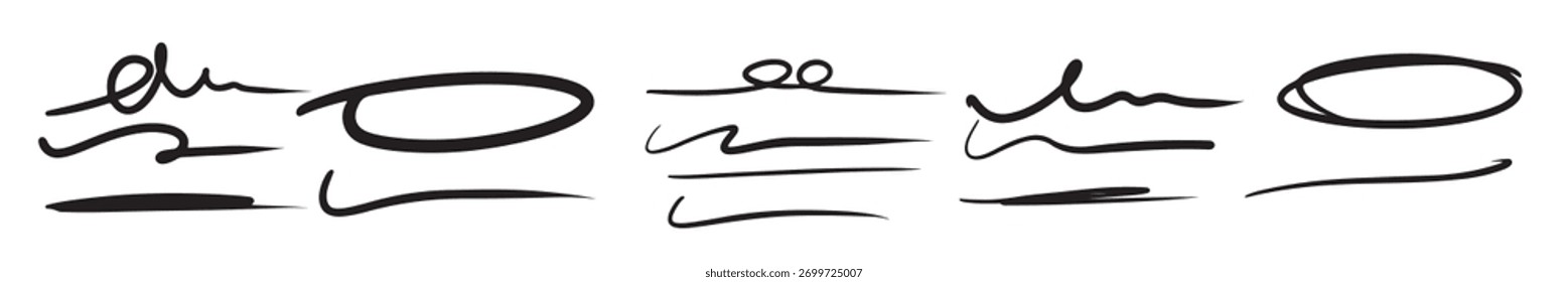 hand drawn line marking text circle marker set isolated white background vector illustration