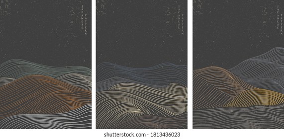 Hand drawn line pattern with abstract background vector. Curve element in oriental style.