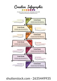 Modelo de infográfico de design de fluxograma de processo de linha desenhada à mão com 7 dias, semana pode ser usado para layout de fluxo de trabalho, diagrama de processo, fluxograma. Vetor EPS.