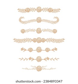 hand drawn line rustic style of rose flowers divider border decoration vector collection