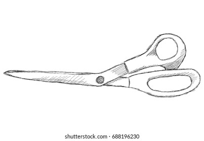 Hand drawn line scribble sketched closed scissors isolated on white background