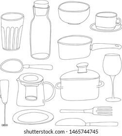 hand drawn line set of dishes