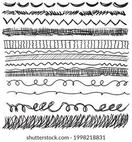Hand drawn line set. Sketched lines, doodle strokes, handdrawn black and white scribble dividers, sketchy strokes, underline vector illustration
