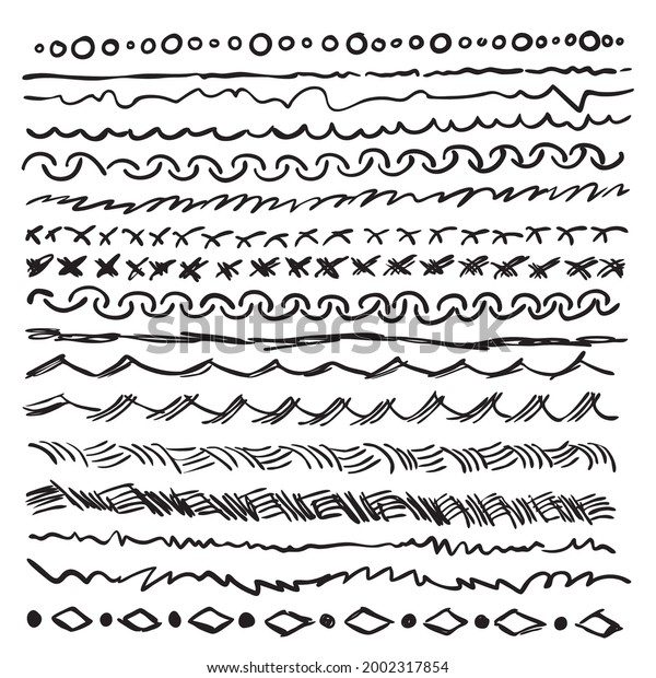 Hand drawn line set. Sketched lines, doodle\
strokes, handdrawn black and white scribble dividers, sketchy\
strokes, underline vector\
illustration