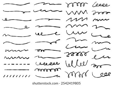 Conjuntos de linhas desenhadas à mão, decorações, sublinhados