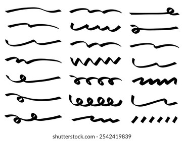 Conjuntos de linhas desenhadas à mão, decorações, sublinhados