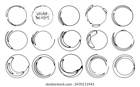  Handgezeichnete Linie Skizze Kreis Rahmen Set. Kritzel-Kritzel-Kreise für Design-Elemente, Nachrichten. Bubble Squiggles Illustration. Vektorgrafik Pinsel enthalten.