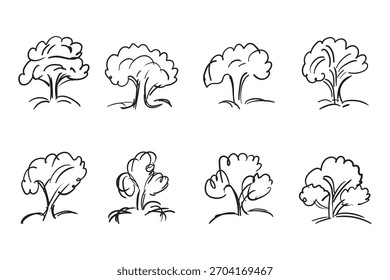 Hand drawn line sketch tree vector illustration set