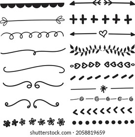 Hand Drawn Line Strokes Isolated In White Background. Decorative Elements For Cards, Beauty and Fashion And More. 