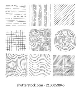 Hand drawn line texture set. Vector scribble, horizontal and wave strokes collection. Doodle shapes. Trendy illustration. Graphic vector freehand textures set. Ink lines isolated on white background.
