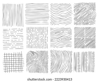 Hand drawn line texture set. Vector scribble, horizontal and wave strokes collection. Doodle shapes. Trendy illustration. Graphic vector freehand textures set. Ink lines isolated on white background.