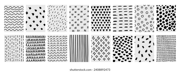 Hand drawn line texture set. Vector scribble, horizontal and wave strokes collection. Doodle shapes. Trendy illustration. Graphic vector freehand textures set. Ink lines isolated on a white background