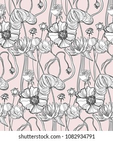 hand drawn line vector flower pattern