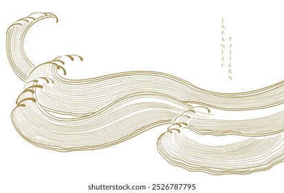 Hand drawn line wave with Japanese pattern vector. Abstract art background in vintage style. Chinese new year banner and card design. Contemporary shapes in vintage template design