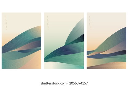 Hand drawn line with line wave pattern vector. Abstract template with geometric pattern. Mountain and desert layout design in vintage style. 