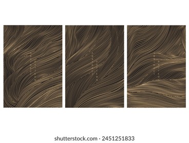 Hand drawn line wave pattern vector. Abstract art banner with geometric pattern. Mountain forest template design in oriental style