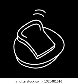 Hand drawn of line white vector illustration in pencil style bread on plate Isolated on black background. coffee bar. Coffee concept. Restaurant concept.