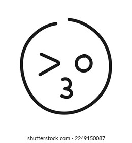 Hand drawn line winking face on white background. Eps 10.