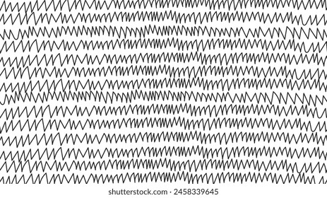 Hand drawn line zigzag horizontal background. Trendy abstract black and white backdrop. Freehand grunge texture. Vector illustration for social media, template.