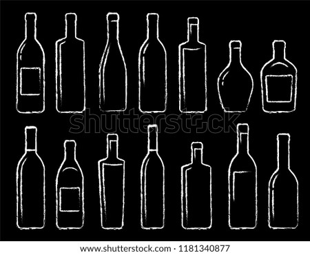 hand drawn linear chalk bottle icons set