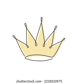 Icono de corona lineal dibujado a mano. Ilustración dibujada a mano de una línea continua. 