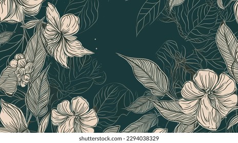 handgezeichnet, linear graviert, floraler Hintergrund
