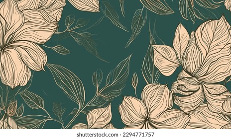 Hand drawn linear engraved floral background