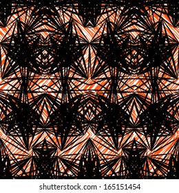 Hand drawn linear geometric pattern with black lines on orange. Vector grunge texture for print, fancy wallpaper, spring summer fashion, textile, fabric, website background, home decor, wrapping paper