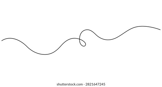 Hand drawn linear heart design. Abstract swirl and curve line. One continuous squiggle line. Cable wavy curvy thin line and long drawing for a squiggle curve abstract element. Loopy decoration or divi