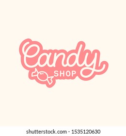 Hand drawn linear lettering logo. The inscription: Candy shop. Perfect design for logo, posters, banners, prints.