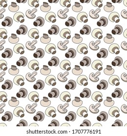 hand drawn linear mushroom seamless pattern. mushroom vegetable illustration. Pattern for wallpaper, modern textile design, print, restaurant menu design, packaging, banner etc.