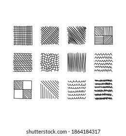 hand drawn linear scribble set. twelve hand drawn scribbles