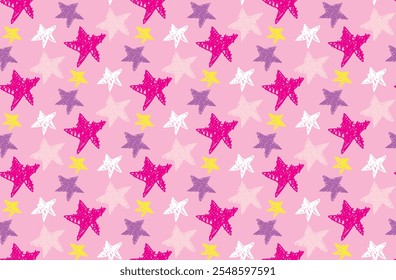 Hand drawn linear stars seamless pattern. Notebook covering paper, wallpaper for children's room vector patterns