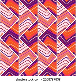 Hand drawn linear tile endless wallpaper. Abstract zigzag waves mosaic seamless pattern. Vintage line ornament. Design for fabric, textile print, wrapping paper, cover. Vector illustration