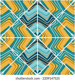 Papel de pared sin fin de mosaico lineal dibujado a mano. Resumen de zigzag ondas mosaico patrón sin fisuras. Ornamento de línea de época. Diseño para tela, impresión textil, papel de envoltura, cubierta. Ilustración del vector