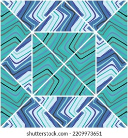 Hand drawn linear tile endless wallpaper. Abstract zigzag waves mosaic seamless pattern. Vintage line ornament. Design for fabric, textile print, wrapping paper, cover. Vector illustration