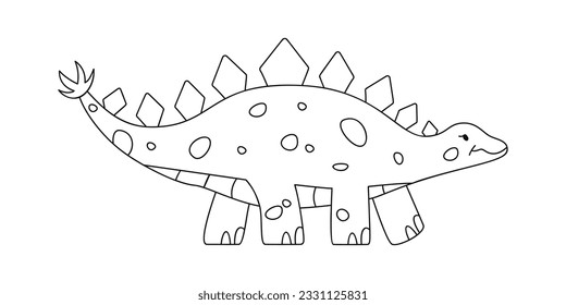Hand drawn linear vector illustration of stegosaurus dinosaur