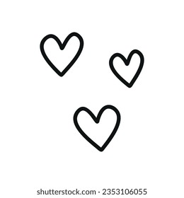 Hand drawn linear vector illustration of hearts