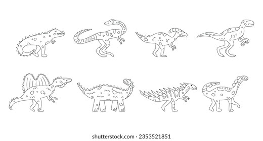 Hand drawn linear vector illustrations of dinosaurs