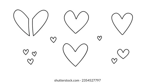 Handgezeichnete lineare Vektorgrafiken von Herzen