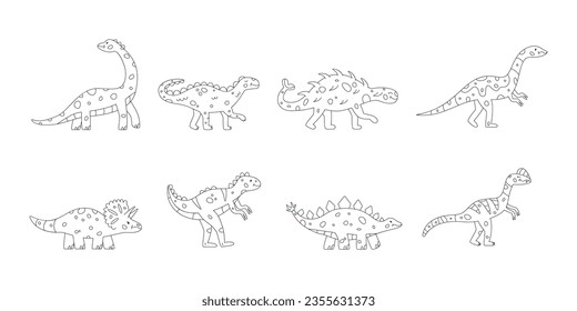 Hand drawn linear vector illustrations of dinosaurs